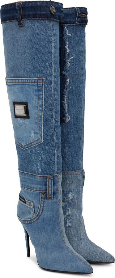 Dolce & Gabbana Blue Patchwork Boots