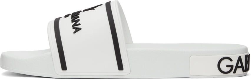 Dolce & Gabbana White & Black Rubber Logo Slides - Picture 4