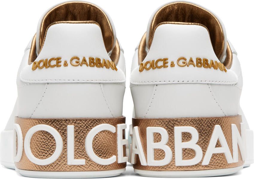 Dolce & Gabbana White & Gold Portofino Low Sneakers