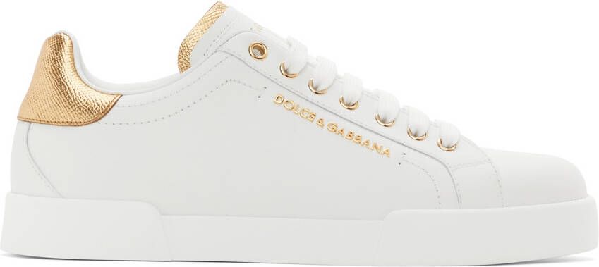Dolce & Gabbana White & Gold Portofino Sneakers