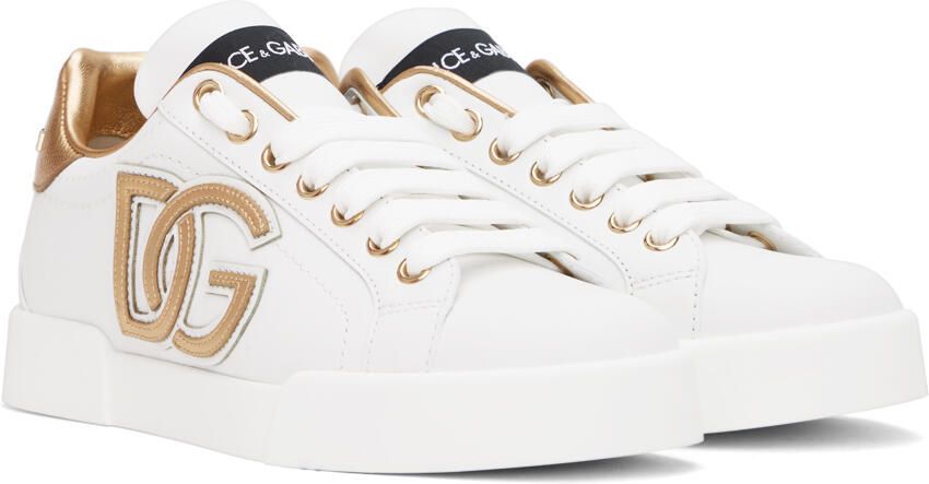 Dolce & Gabbana White & Gold Portofino Sneakers - Picture 2