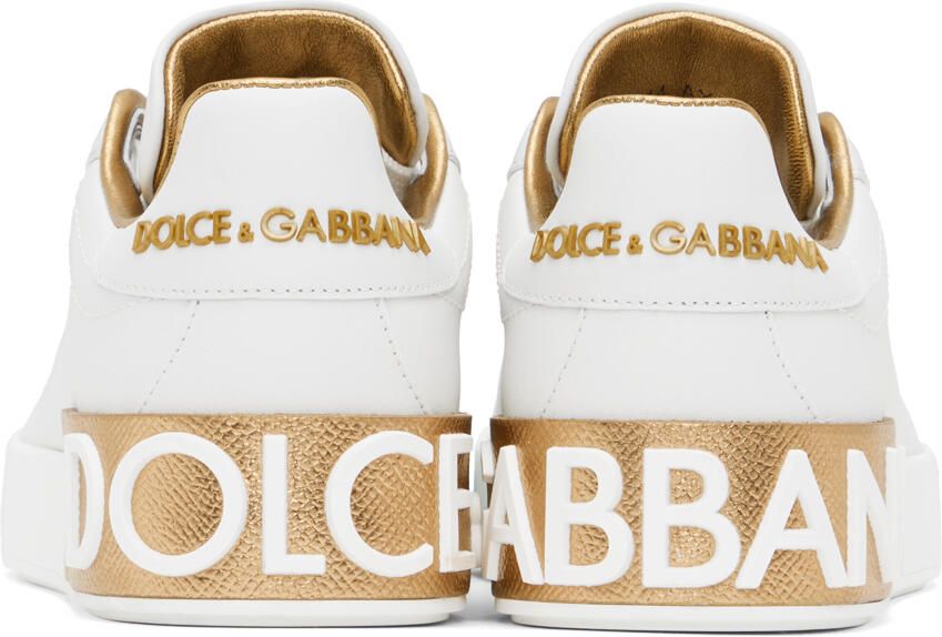Dolce & Gabbana White & Gold Portofino Low Sneakers - Picture 2