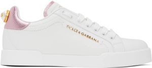 Dolce & Gabbana White & Pink Lettering Portofino Sneakers