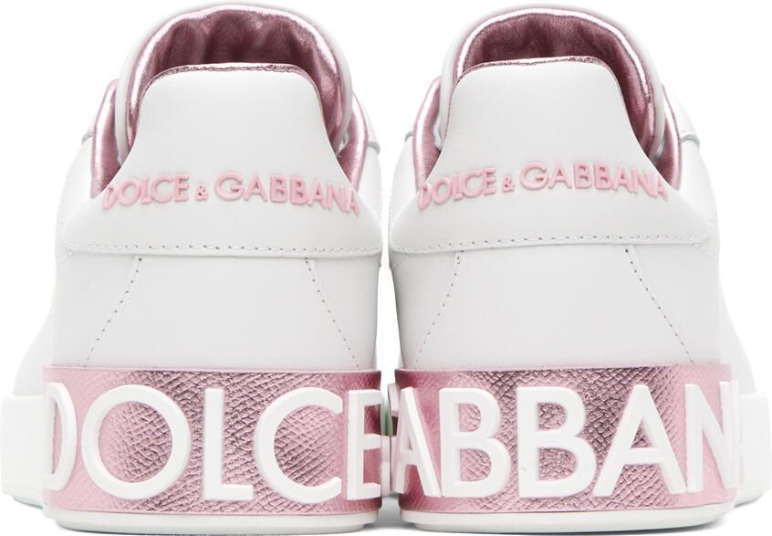 Dolce & Gabbana White & Pink Portofino Low Sneakers