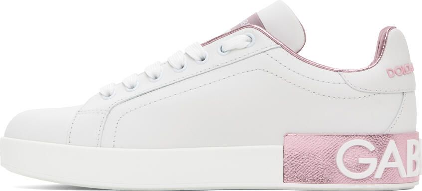 Dolce & Gabbana White & Pink Portofino Low Sneakers - Picture 3