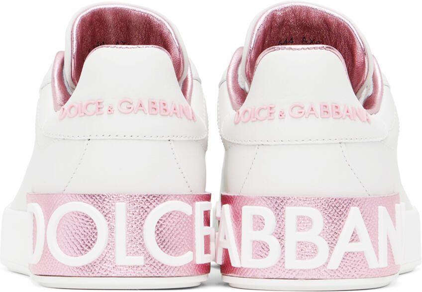 Dolce & Gabbana White & Pink Portofino Low Sneakers