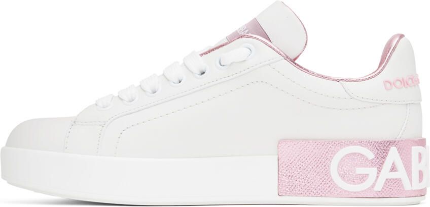 Dolce & Gabbana White & Pink Portofino Low Sneakers - Picture 5