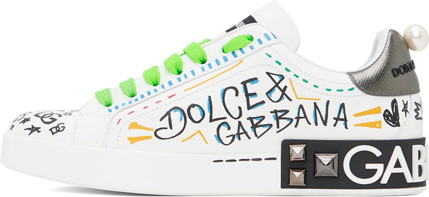 Dolce & Gabbana White Embroidery & Studs Portofino Sneakers - Picture 3