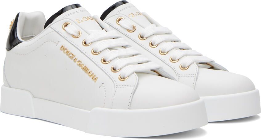 Dolce & Gabbana White & Gold Portofino Sneakers - Picture 2