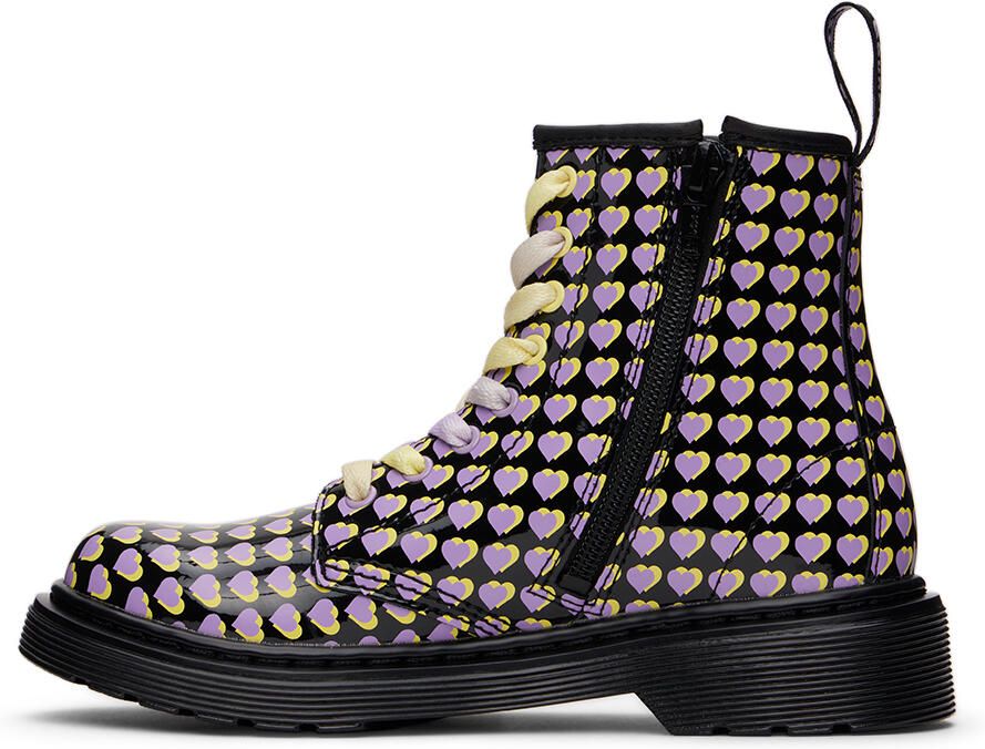 Dr. Martens Kids Black 1460 Heart Printed Big Kids Boots - Picture 2