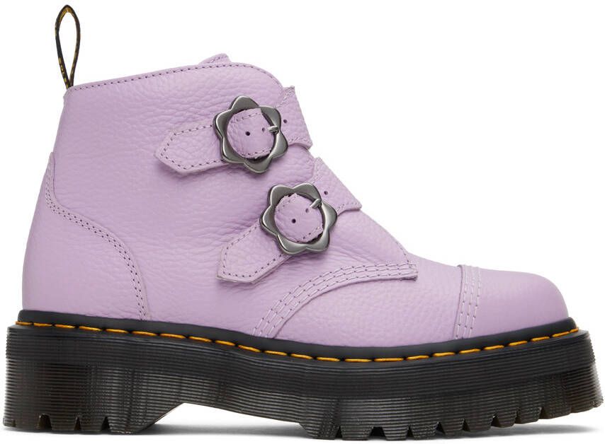 Dr. Martens Purple Devon Flower Buckle Platform Boots