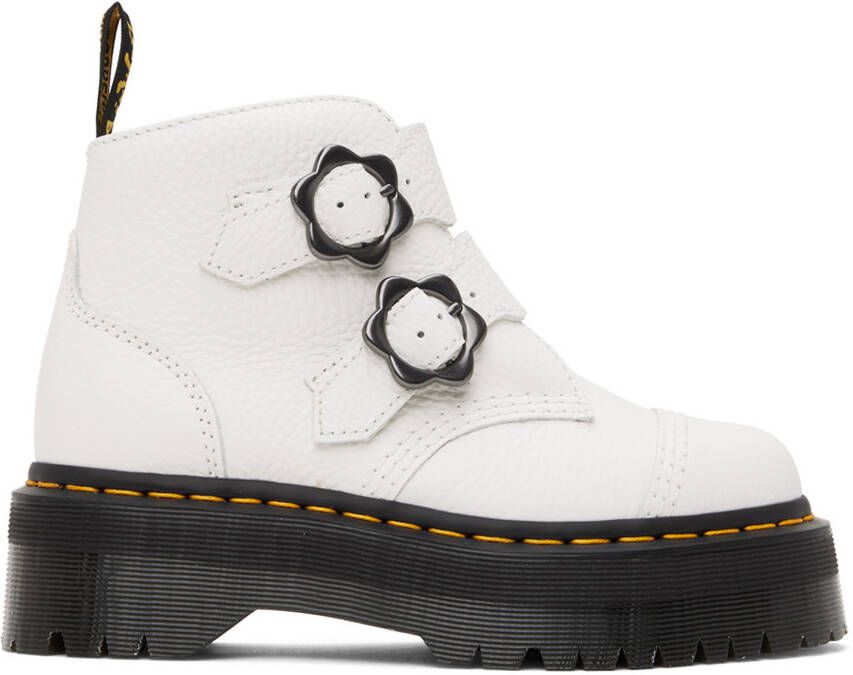 Dr. Martens White Devon Flower Platform Boots