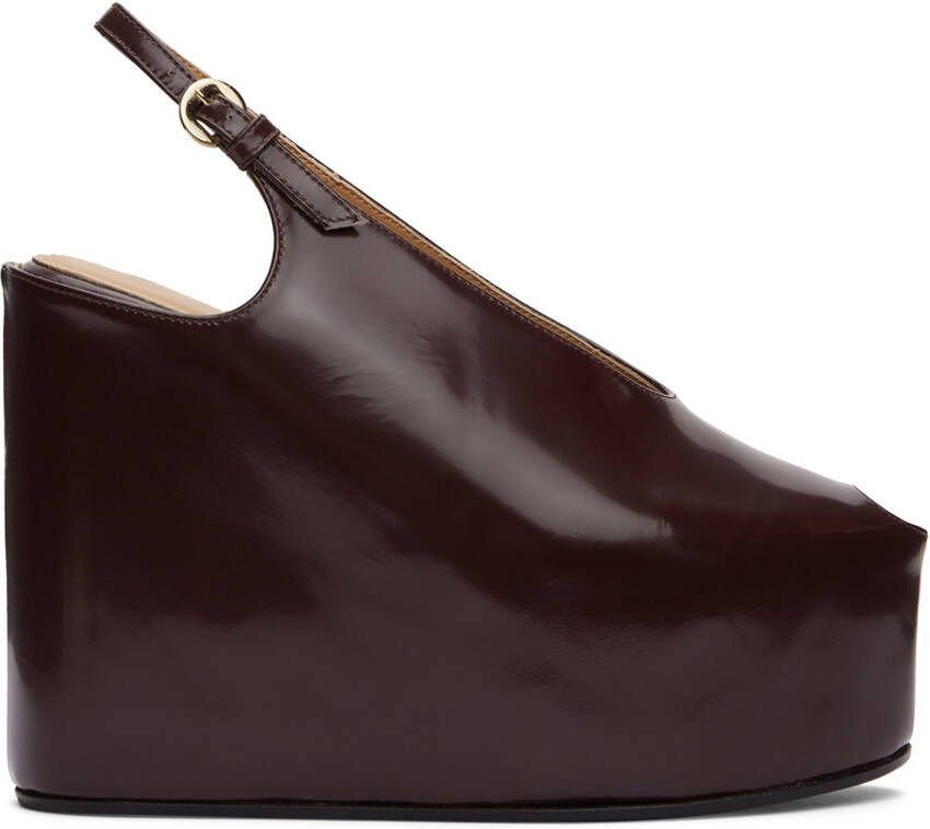 Dries Van Noten Burgundy Leather Wedge Sandals