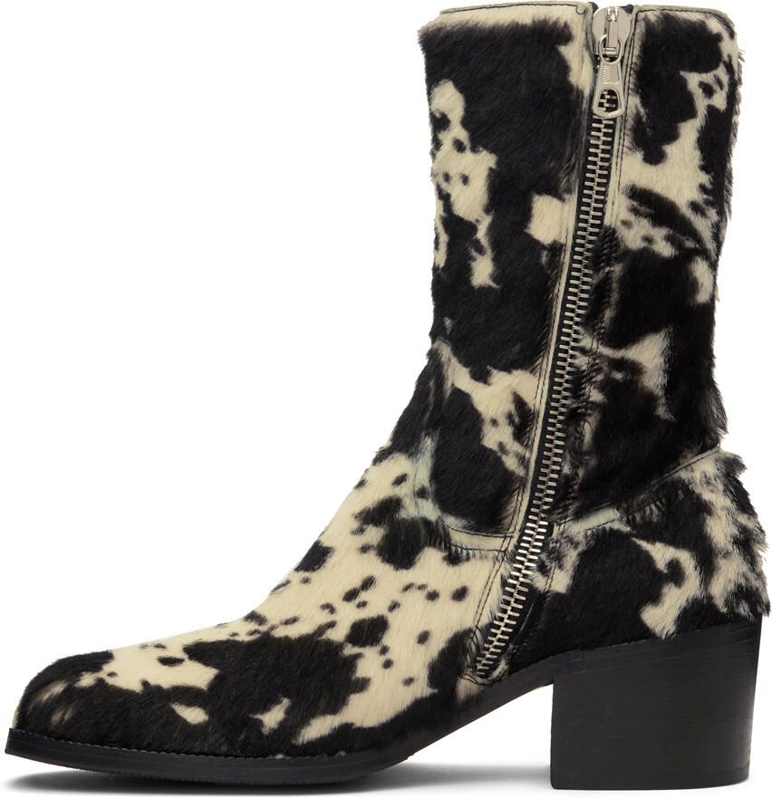 Dries Van Noten Black & White Cow Print Zip Up Boots