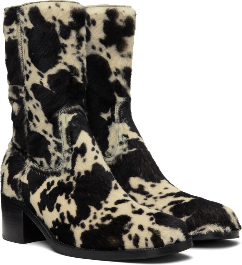 Dries Van Noten Black & White Cow Print Zip Up Boots - Picture 2