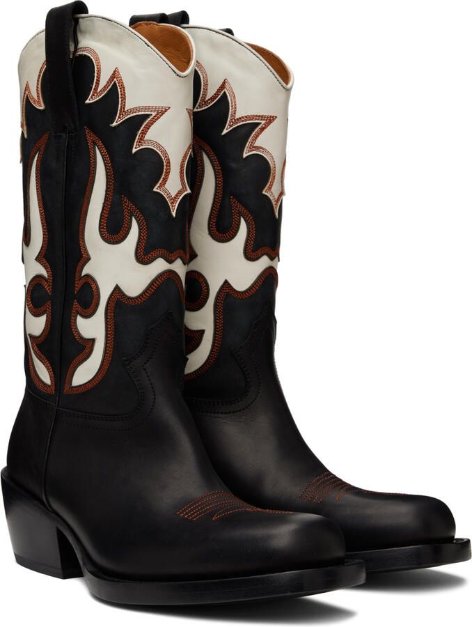 Dries Van Noten Black & White Cowboy Chelsea Boots - Picture 2