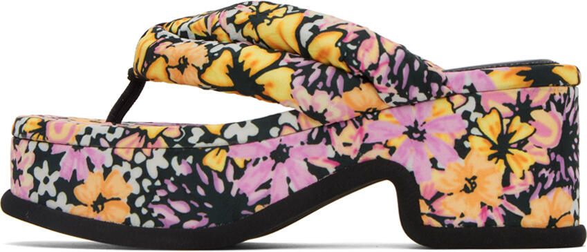 Dries Van Noten Black Floral Platform Heeled Sandals - Picture 3