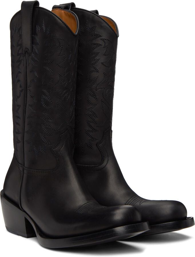 Dries Van Noten Black Leather Cowboy Boots