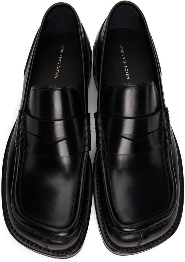 Dries Van Noten Black Polished Leather Loafers