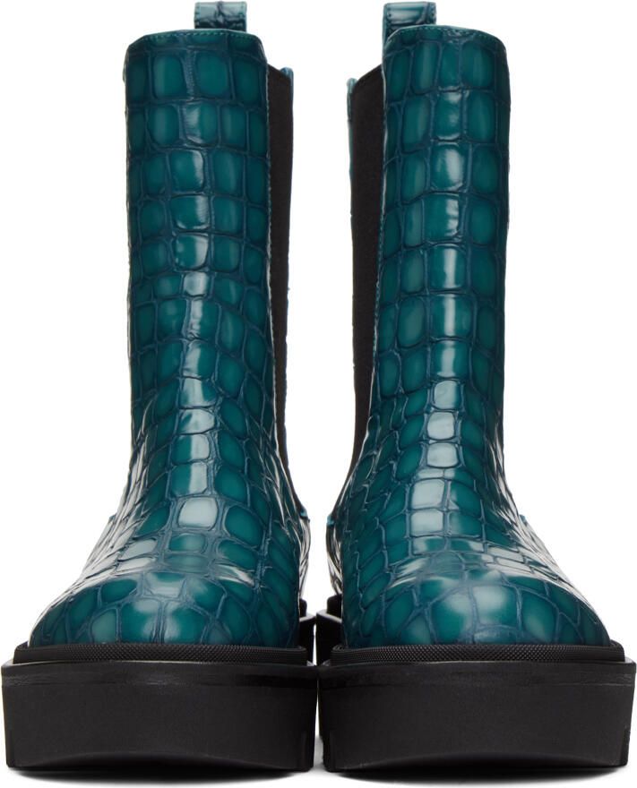 Dries Van Noten Blue Croc Chelsea Boots - Picture 2