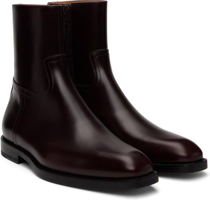 Dries Van Noten Brown Leather Zip-Up Boots