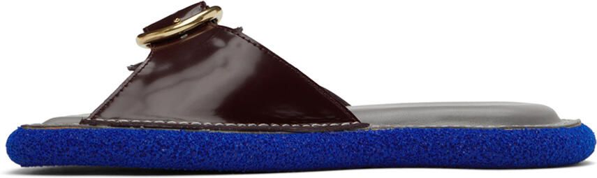 Dries Van Noten Burgundy & Grey Leather Flat Sandals - Picture 4