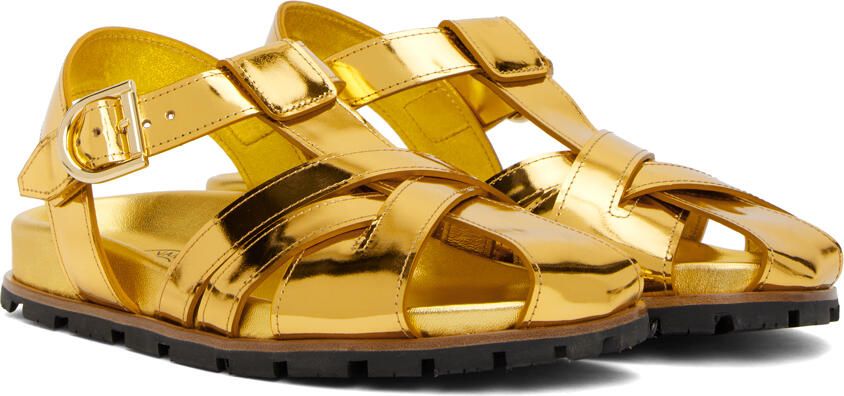 Dries Van Noten Gold Criss-Crossing Flat Sandals - Picture 2
