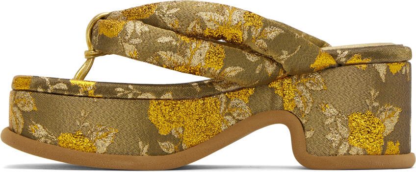 Dries Van Noten Gold Jacquard Heeled Sandals - Picture 3
