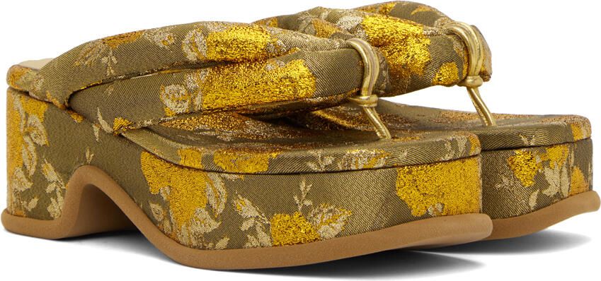 Dries Van Noten Gold Jacquard Heeled Sandals - Picture 2