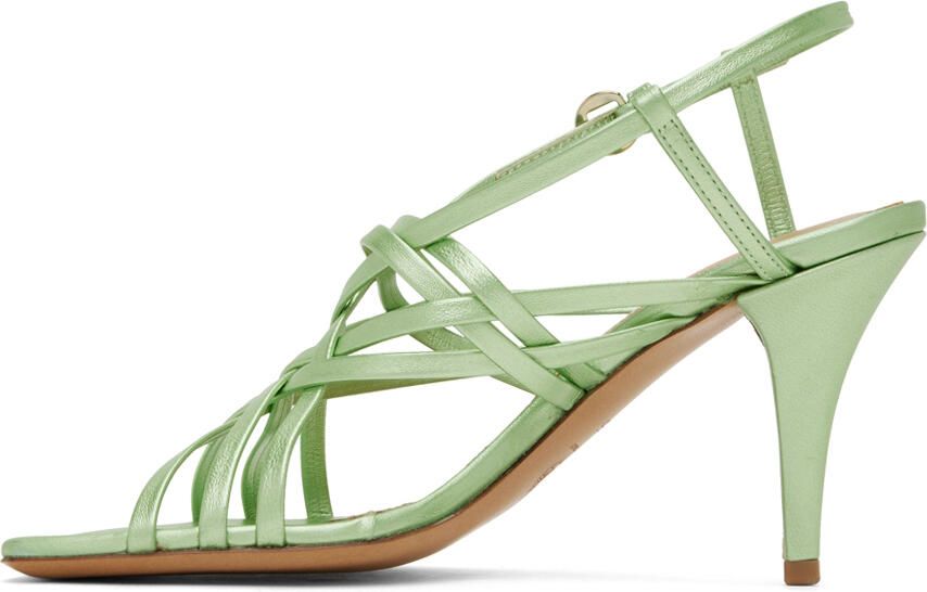 Dries Van Noten Green Leather Heeled Sandals - Picture 3