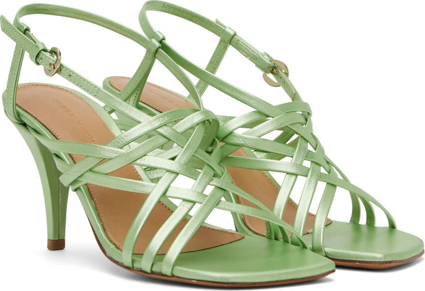 Dries Van Noten Green Leather Heeled Sandals - Picture 2