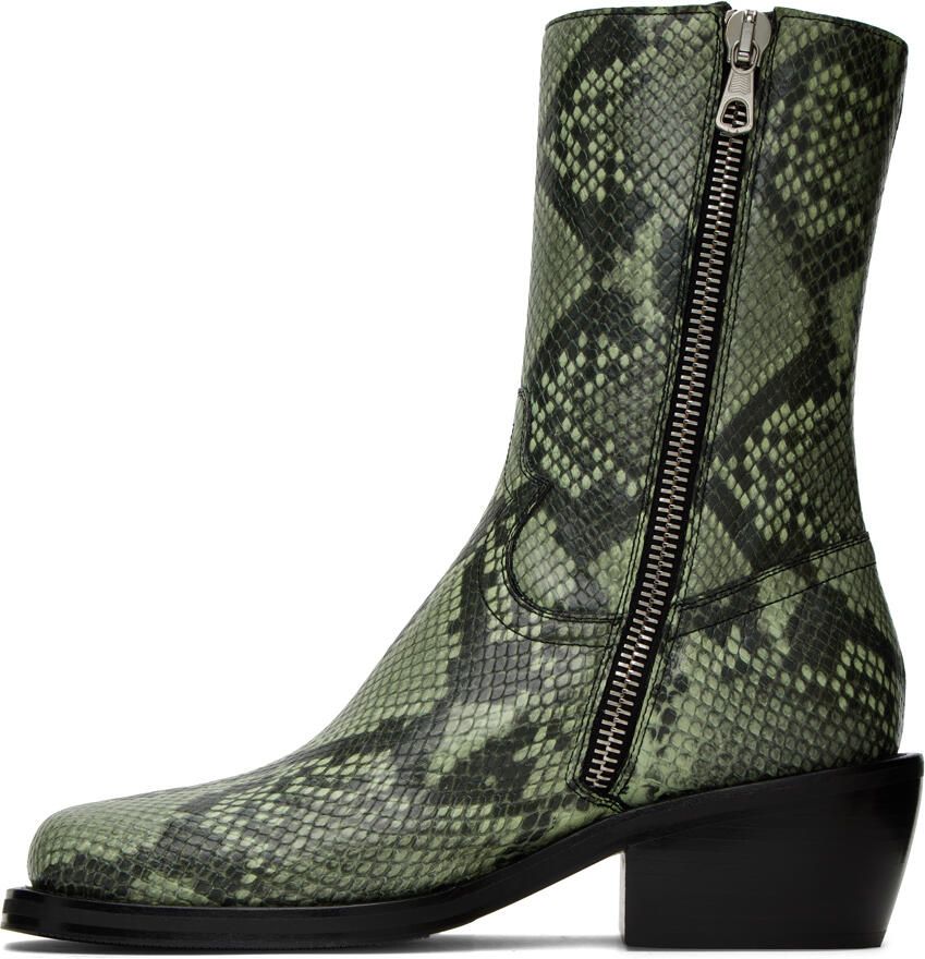 Dries Van Noten Green Snakeprint Boots - Picture 3