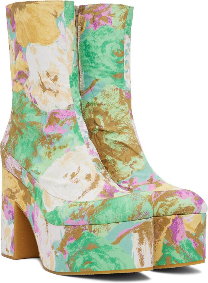 Dries Van Noten Multicolor Floral Platform Boots - Picture 2