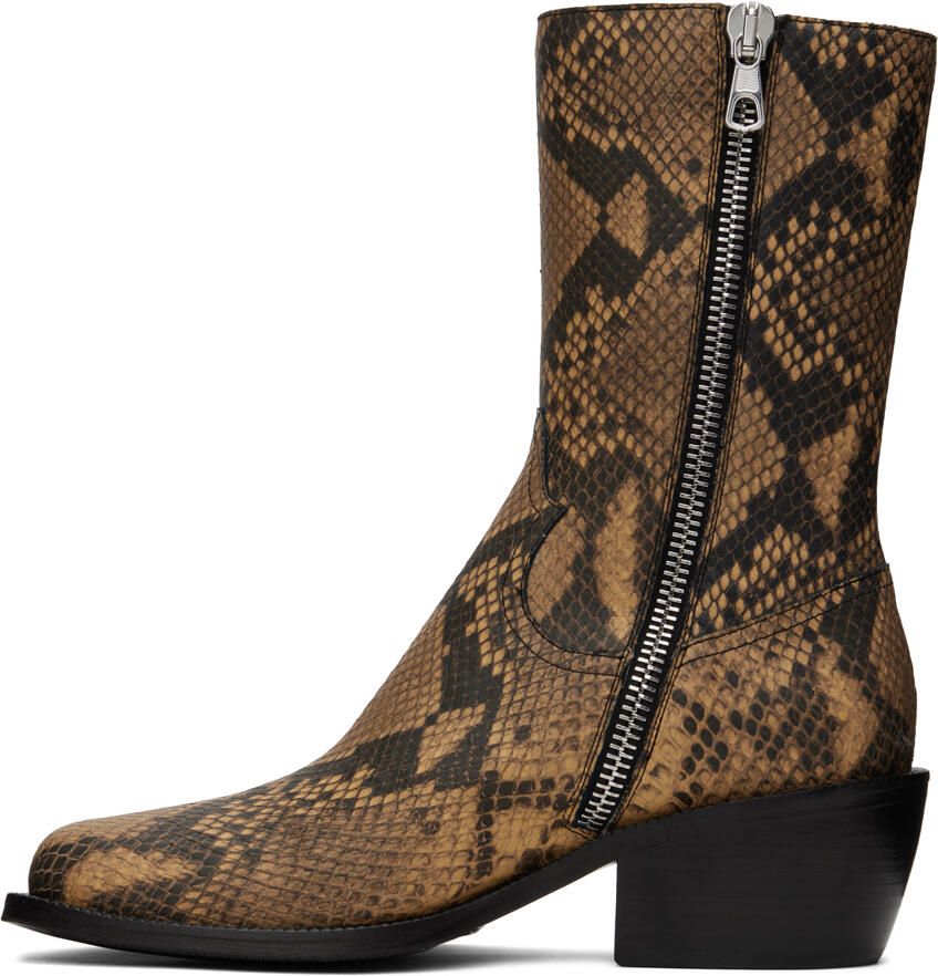 Dries Van Noten Tan Snake-Embossed Boots - Picture 2