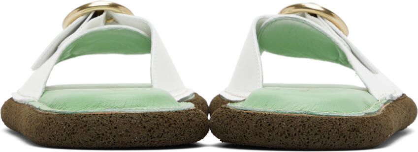 Dries Van Noten White & Green Leather Flat Sandals - Picture 2
