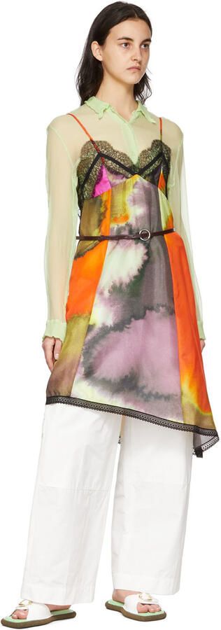 Dries Van Noten White & Green Leather Flat Sandals