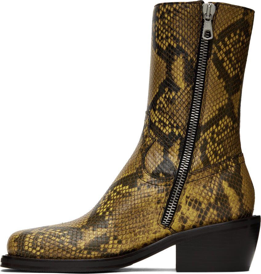 Dries Van Noten Yellow Snake Boots - Picture 2