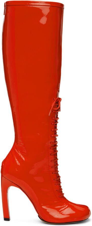 Dries Van Noten Red Lace-Up Tall Boots