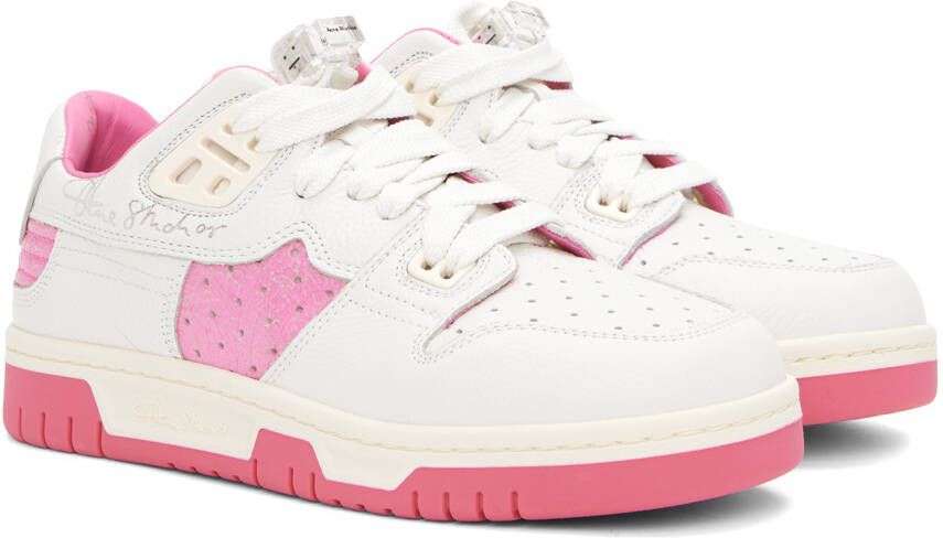 Acne Studios White & Pink Leather Low Top Sneakers
