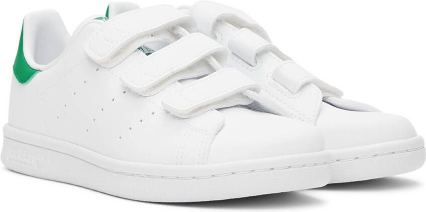 adidas Kids White & Green Stan Smith Velcro Little Kids Sneakers