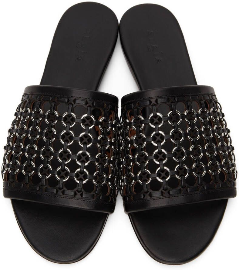 ALAÏA Black Braided Eyelet Sandals