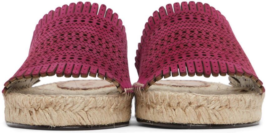 ALAÏA Pink Suede Openwork Flat Sandals