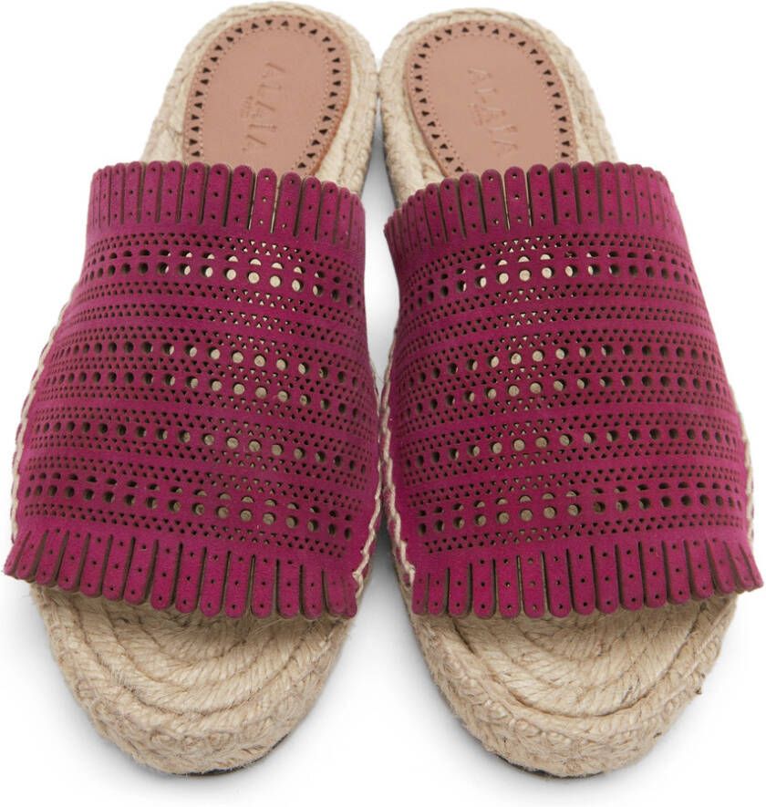 ALAÏA Pink Suede Openwork Flat Sandals