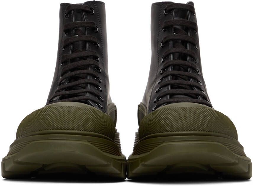 Alexander McQueen Black & Khaki Leather Tread Slick Sneakers