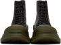 Alexander McQueen Black & Khaki Leather Tread Slick Sneakers - Thumbnail 2