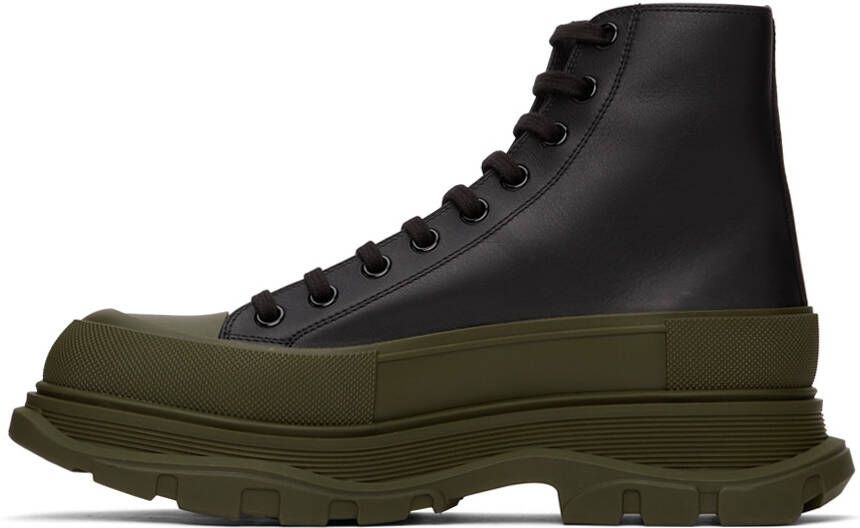 Alexander McQueen Black & Khaki Leather Tread Slick Sneakers