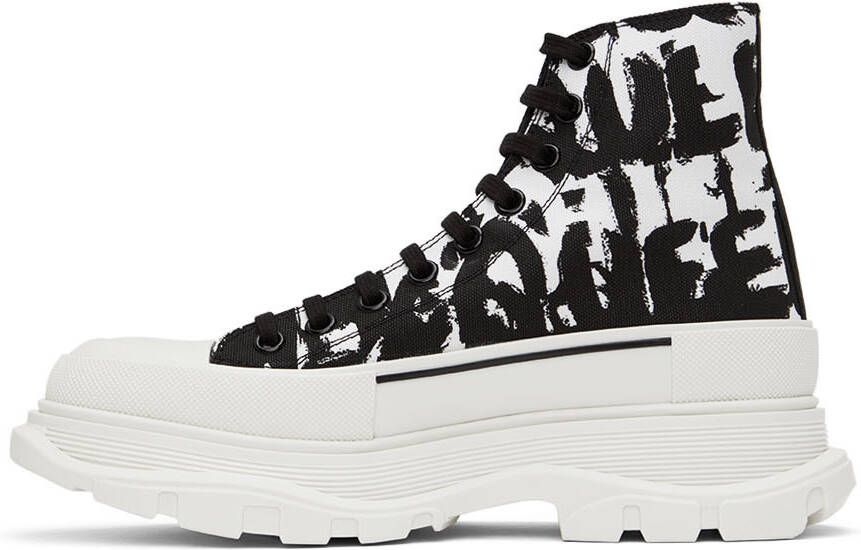 Alexander McQueen Black & White Graffiti Tread Slick Sneakers