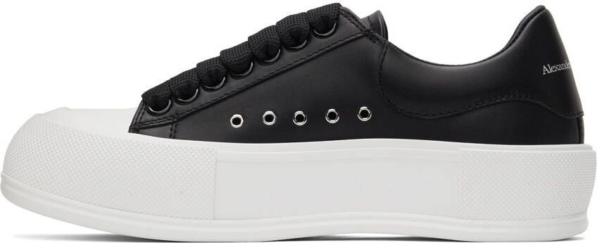 Alexander McQueen Black & White Leather Deck Plimsoll Sneakers