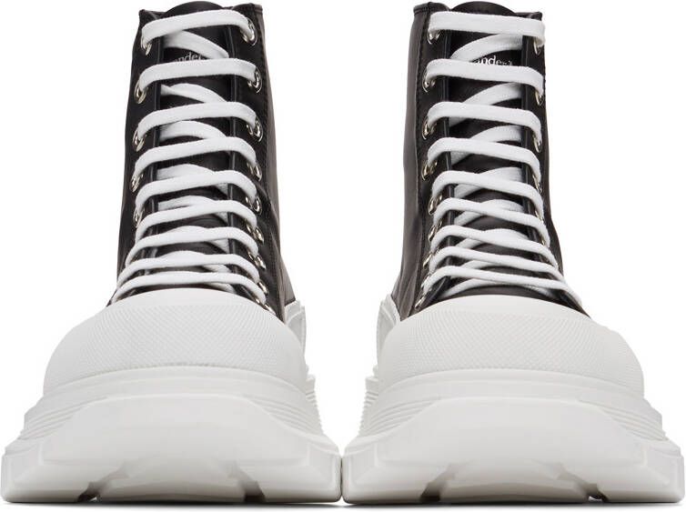 Alexander McQueen Black & White Leather Tread Slick Boots