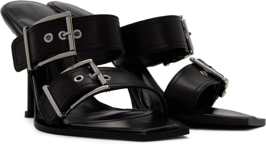 Alexander McQueen Black Double Buckle Punk Heeled Sandals